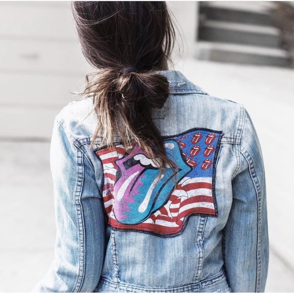Upcycled Rolling Stones Cropped Denim Jacket!